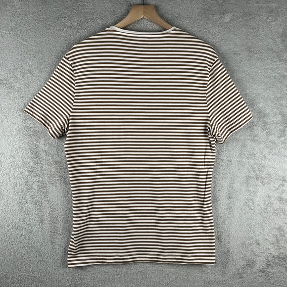 H&M Slim Fit Striped T-Shirt Mens L Brown White Crew Neck Casual Top - Picture 2 of 8